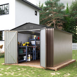 Garvee Cobertizo de Almacenamiento Exterior Estructura Metálica Reforzada Acero Galvanizado Ventilado Puertas con Cerradura 2.4x3.6m Techo Negro y Marrón