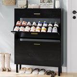 Garvee Zapatero Estrecho con 3 Cajones Organizador de Madera MDF Antivuelco para Entrada y Pasillo Ajustable Negro - Negro