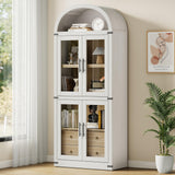 Garvee Estantería Arqueada De Madera Con Puertas Y Cajones Para Sala Y Oficina, 71.4in Alto, 15.83in Profundidad, Estilo Granja, Color Natural