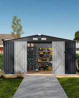 Garvee Cobertizo de Almacenamiento Exterior de Metal Galvanizado Reforzado Resistente a la Intemperie para Jardín y Patio 3.6x3m Gris Oscuro