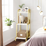 Garvee Estantería Pequeña 3 Niveles Estilo Escalera Dorada, Marco Metálico, Tablero Blanco Mármol, Ajustable, Estable para Sala y Oficina