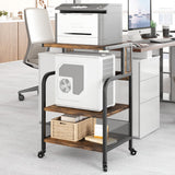 Garvee Soporte para Impresora Grande con Puertos USB y Enchufes, Mesa Móvil con Estante Ajustable, 3 Niveles, Ruedas, Madera Vintage para Oficina en Casa - Vintage