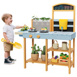 Garvee Cocina De Madera Para Niños Al Aire Libre Con Caja De Plantas Transparente, Fregadero Removible, Pizarra Y Estantes - Madera De Abeto, Sensorial, 3+ Años
