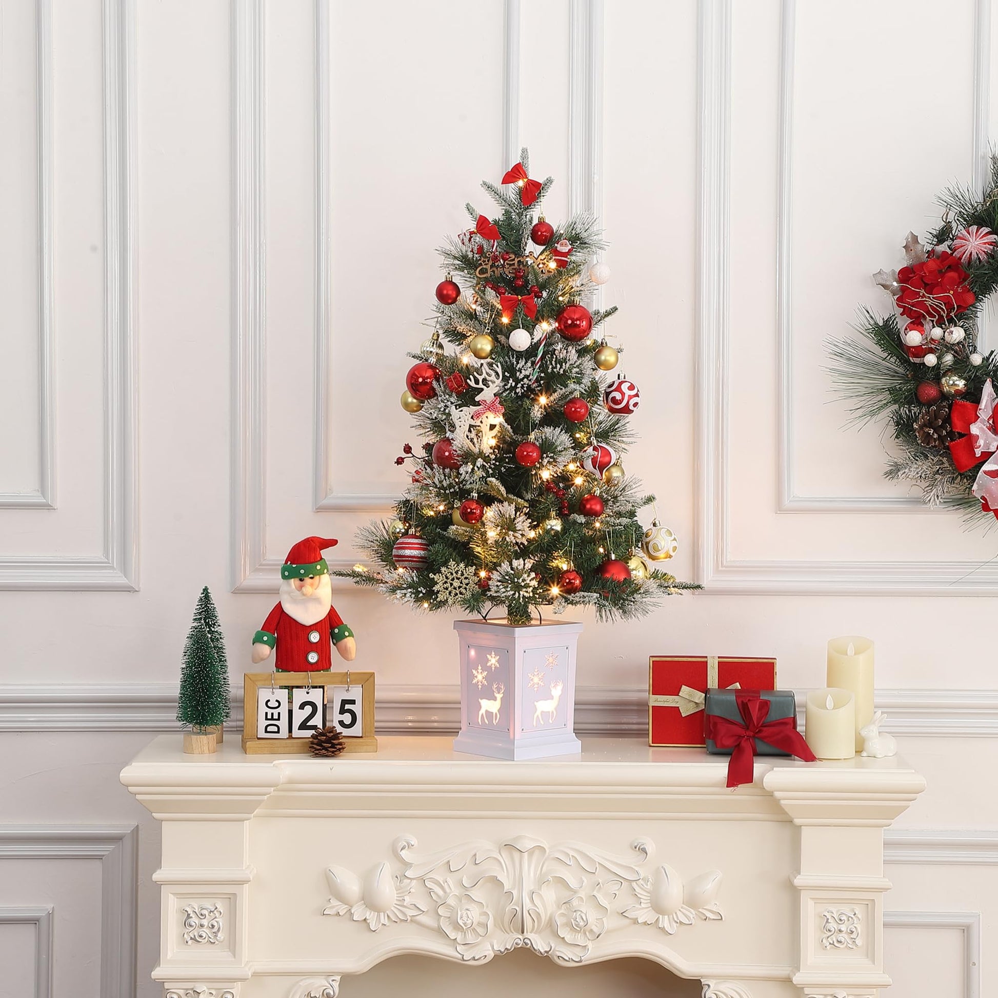 Garvee Árbol de Navidad Artificial 90cm 78 Luces LED Función Temporizador Material PE&PVC Base Blanca Estable Hogar Oficina