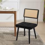 Garvee Sillas De Comedor De Ratán Natural Con Respaldo Alto De Caña Y Tapizado De Terciopelo, Patas De Madera Robusta, Para Cocina Y Restaurante, Diseño Con Botones - Negro