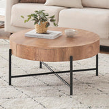 Garvee Mesa de Centro Circular Rústica 81 cm con 2 Cajones Madera para Sala y Oficina