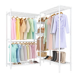 Garvee Perchero de Ropa Modular de Alta Resistencia, Armario Portátil Metálico Ajustable en Forma de Ele con 4 Barras y Estantes Organizadores, Blanco - Blanco