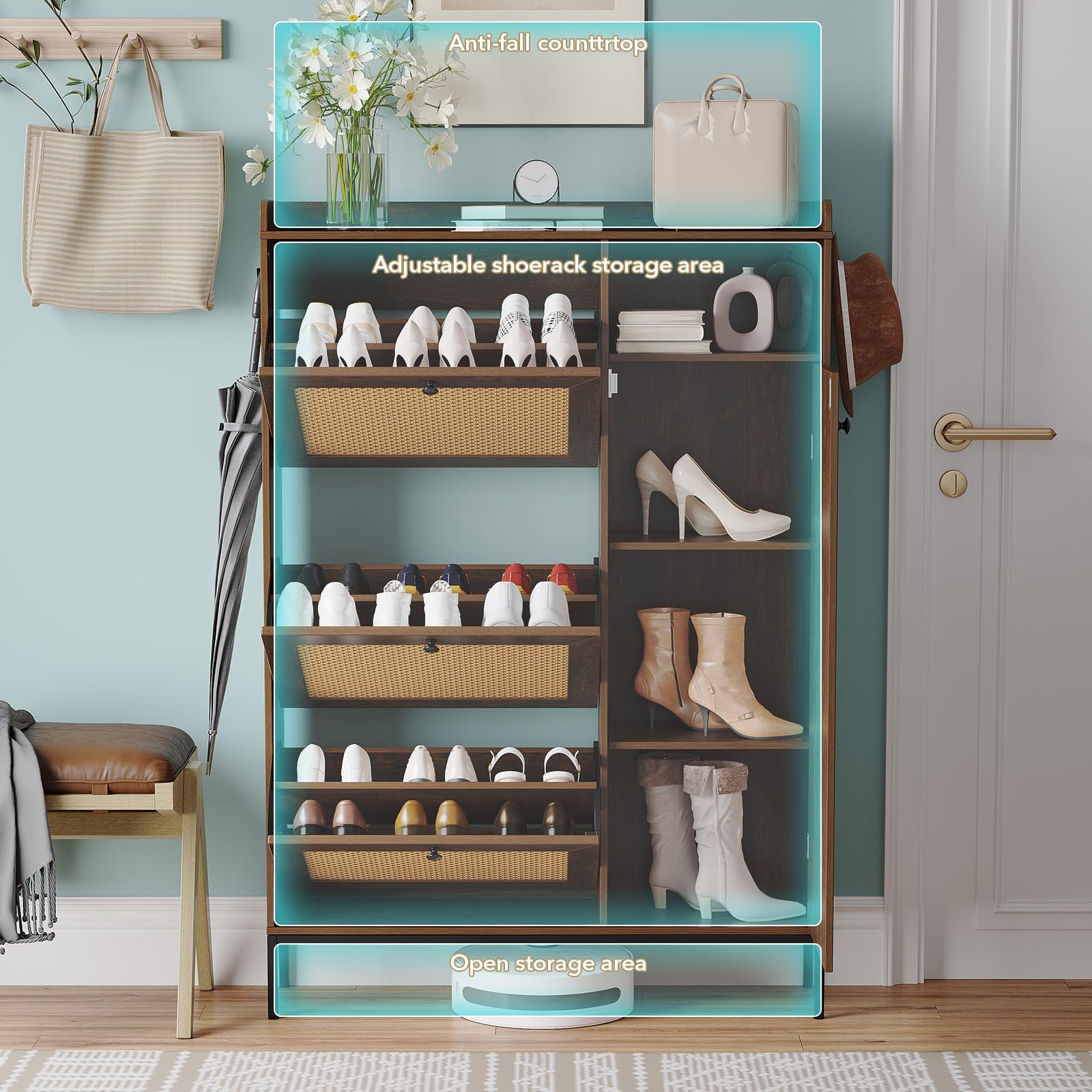 Gabinete para zapatos de madera MDF con cajones abatibles