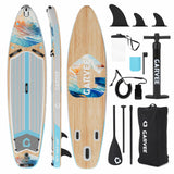 Garvee Tabla de SUP Hinchable Ligera de PVC con Almohadilla de EVA Diseño Ancho Estable Soporta 204kg para Lagos o Mar 335cm - Madera Natural