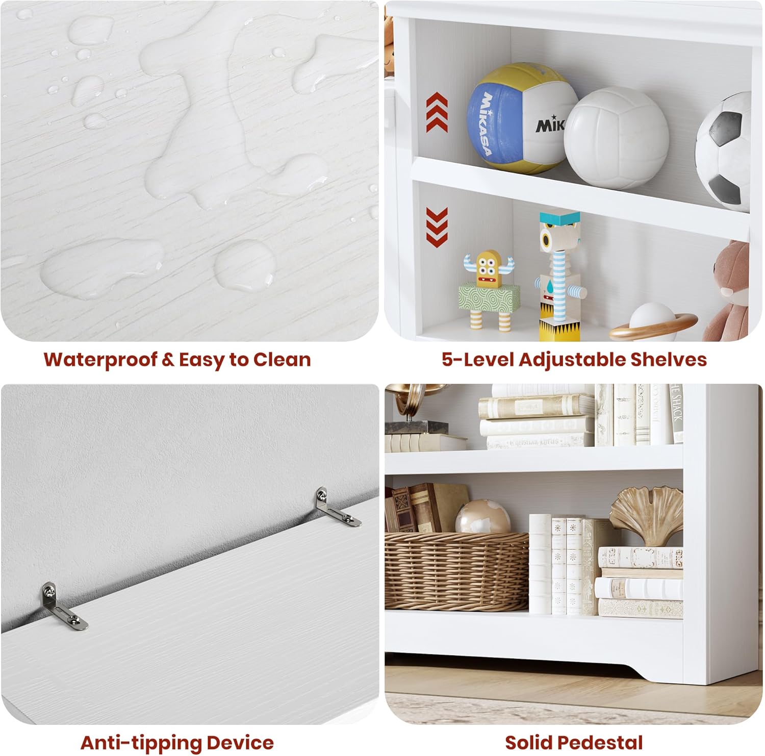 Garvee Estantería Abierta de MDF con 3 Estantes y Diseño Antivuelco para Entusiastas del Orden en Sala o Dormitorio 80cm Blanco Cálido Texturizado
