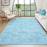 Garvee Alfombra De Salón Lavable 160x230 Cm Azul Antideslizante Pelo Corto Diseño Moderno Para Dormitorio Y Oficina En Casa - Azul