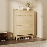 Garvee Zapatero Estrecho de 36 cm con Paneles Acanalados y 2 Cajones Abatibles para Entrada, Mueble de Madera MDF con Cajón Superior, Roble Natural - Roble Natural