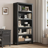 Garvee Estantería Alta 180.34 cm con Estantes Ajustables, 5 Niveles, Madera MDF y Patas de Madera, Diseño Rústico Vintage, Ancho 80 cm, para Sala y Oficina - Negro