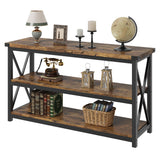 Garvee Consola Estrecha con 3 Estantes, Estructura de Metal Robusta, Diseño Industrial, 120x76.5x34cm, Color Madera Vintage, para Sala y Pasillo - Vintage