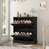 Garvee Zapatero Con 2 Cajones Abatibles Almacenaje Ajustable Madera MDF Negro Para Entrada Y Pasillo - Negro