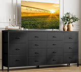 Garvee Mueble de TV 160 cm para Televisores Hasta 190 cm (75"), con 14 Cajones, Tomacorrientes y Protección Infantil, Color Roble Blanco, Diseño Moderno, para Sala y Dormitorio - Cuero Negro