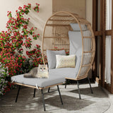 Garvee Silla Huevo Grande de Mimbre con Ottoman, Cojín Grueso, Estructura de Acero para Interior y Exterior, Diseño Moderno, Natural - Gris