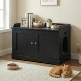 Garvee mueble para caja de arena de gato, madera, puertas dobles, interior, 80.0x50.0x54.1cm, Diseño Moderno - Negro