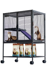 Garvee Jaula Para Animales Pequeños De Metal 34''H, Multi-Niveles, Rampa Suave, Bandeja Extraíble, BPA-Free, Ruedas Con Frenos, Para Conejos Y Hurones - A1