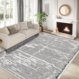 Alfombra Garvee de pelo corto lavable 160x230cm gris claro para sala y dormitorio, con diseño minimalista de líneas - Gris Claro