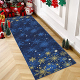 Garvee Alfombra navideña en rollo 60x180cm - alfombra Navidad azul - lavable, antideslizante - lana sintética - diseño copos de nieve y estrellas - interior sala, dormitorio, cocina - Azul