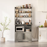 Garvee Estante de Cocina Campestre con Enchufes Integrados, Soporte para Microondas, Madera Resistente, Gris, 40 × 80 × 160 cm