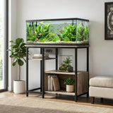 Garvee Soporte para Acuario 40-50 Galones con Tomas de Corriente, Estructura Metálica Resistente, Estantes Abiertos, Diseño Moderno para Hogar y Oficina - Gris