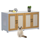 Garvee mueble Doble para Caja de Arena de Gato 2 Compartimentos con Puertas de Sisal, Diseño Rústico, 120 cm, Madera Natural - Blanco