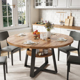 Garvee Mesa de Comedor Redonda para 4-6 Personas con Almacenamiento Inferior y Base Cruzada de Metal, 120 cm, Estilo Granero, Madera, Ideal para Cocina y Apartamento - Retro