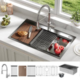 Garvee Fregadero de Acero Inoxidable 304 Sistema Antiruido Grifo Extraíble de Resorte 304 5 Piezas Empotrado para Hogar Cocina y Bar Color Negro Nano 76.2x45.7x22.9cm - Negro