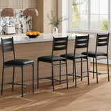 Garvee Set 4 Taburetes de Bar de Madera con Asiento Acolchado de Cuero Sintético para Cocina y Apartamento, Respaldo y Reposapiés, Cojines Gruesos, Moderno Diseño - Vetas de Madera Negra