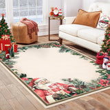 Garvee Alfombra de sala navideña lavable antideslizante fibra corta TPR-Goma en la parte inferior, 120x170cm, multicolor - Papá Noel