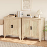 Garvee Gabinete Pequeño de Almacenaje con Puertas de Ratán, Estante Ajustable, Madera MDF, Natural Oak, Para Sala y Cocina