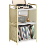 Garvee Soporte para Tocadiscos Dorado Estante Metálico 3 Niveles Multifuncional 42×35×77 cm