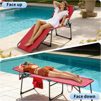 Garvee Tumbona Plegable con Orificio Facial, Respaldo Ajustable en 5 Posiciones, Tejido Oxford 600D, Modelo Alto, Rojo