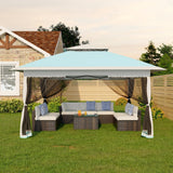 Garvee Cenador Plegable 3x3m con Mosquitera y Doble Techo, Carpa Pop-Up Impermeable UV50+ de Acero para Jardín y Terraza Azul Pastel y Gris - Azul & Gris