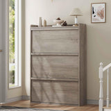 Garvee Gabinete para Zapatos con 3 Cajones Abatibles Organizador de Madera para Entrada y Pasillo 81×26×117 cm MDF Resistente Negro - Gris