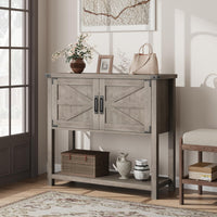 Garvee Consola de mesa Garvee con 2 cajones y estante inferior para entrada, sala de estar, pasillo, 110x30x78CM, estilo ratán gris