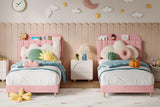 Garvee Set De 2 Camas Gemelas Tapizadas Con Estantera, Metal Resistente, Tela De Terciopelo Rosa, Ideal Para Nias Y Habitaciones Infantiles