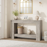 Garvee Mesa Consola de Granja 119 cm con 2 Niveles y Almacenamiento, Madera Robusta, Estilo Rústico, Multiusos para Entrada y Sala - Gris