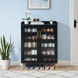 Garvee Zapatero Con Puertas De Cristal Organizador 5 Niveles Para Entrada Y Sala MDF Duradero Diseño Moderno - Negro