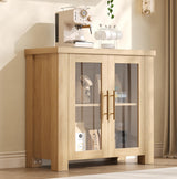Garvee Buffet Cabinet Con Puertas De Vidrio Templado, Mesa Buffet De Madera Natural, Para Salón Y Comedor, Robusta, Con Manijas Metálicas - Madera Natural