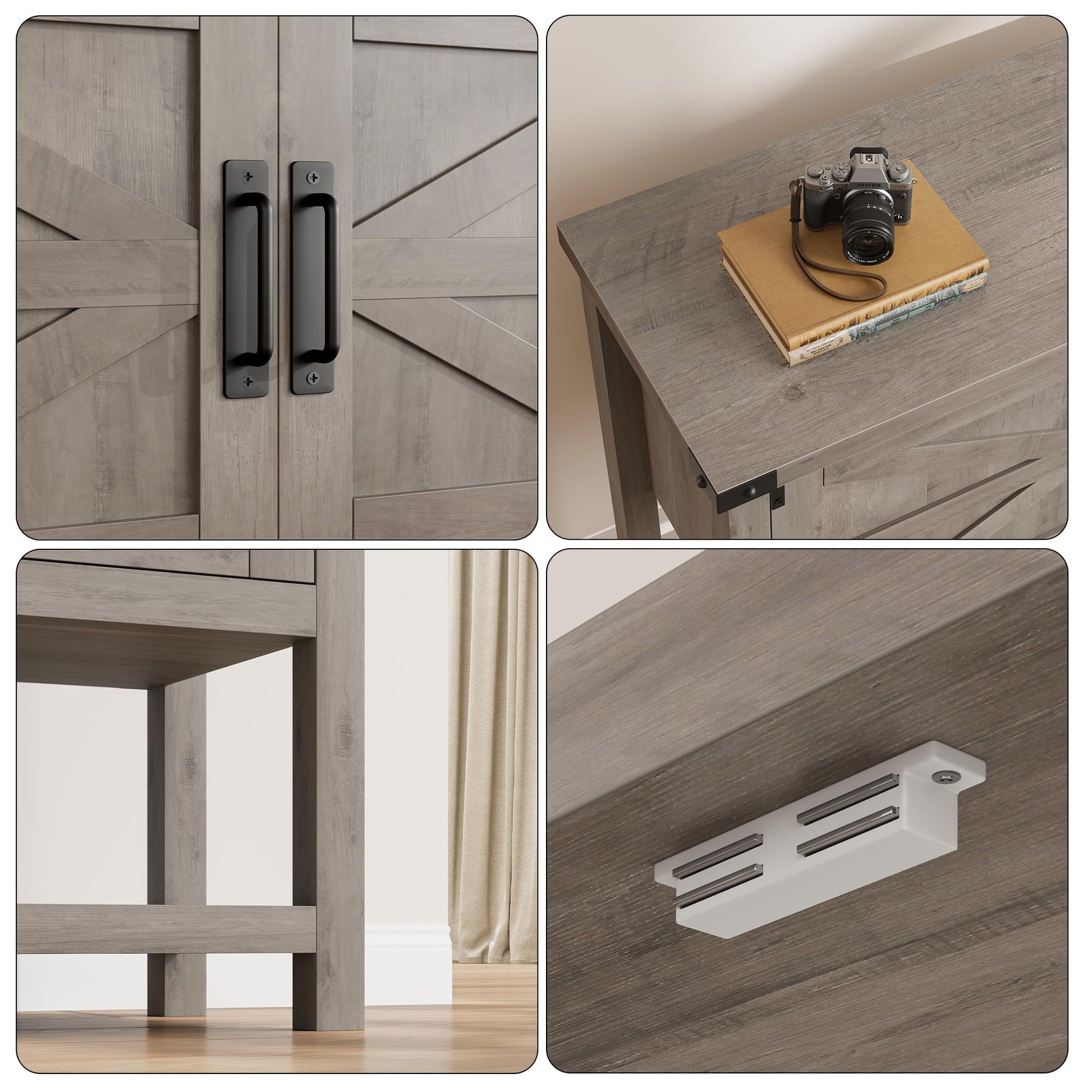 Garvee Consola de mesa Garvee con 2 cajones y estante inferior para entrada, sala de estar, pasillo, 110x30x78CM, estilo ratán gris