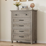 Garvee Tocador de 5 Cajones para Dormitorio de Madera MDF con Patas de Metal Sinfonier Alto Organizador Moderno 80 cm - Gris