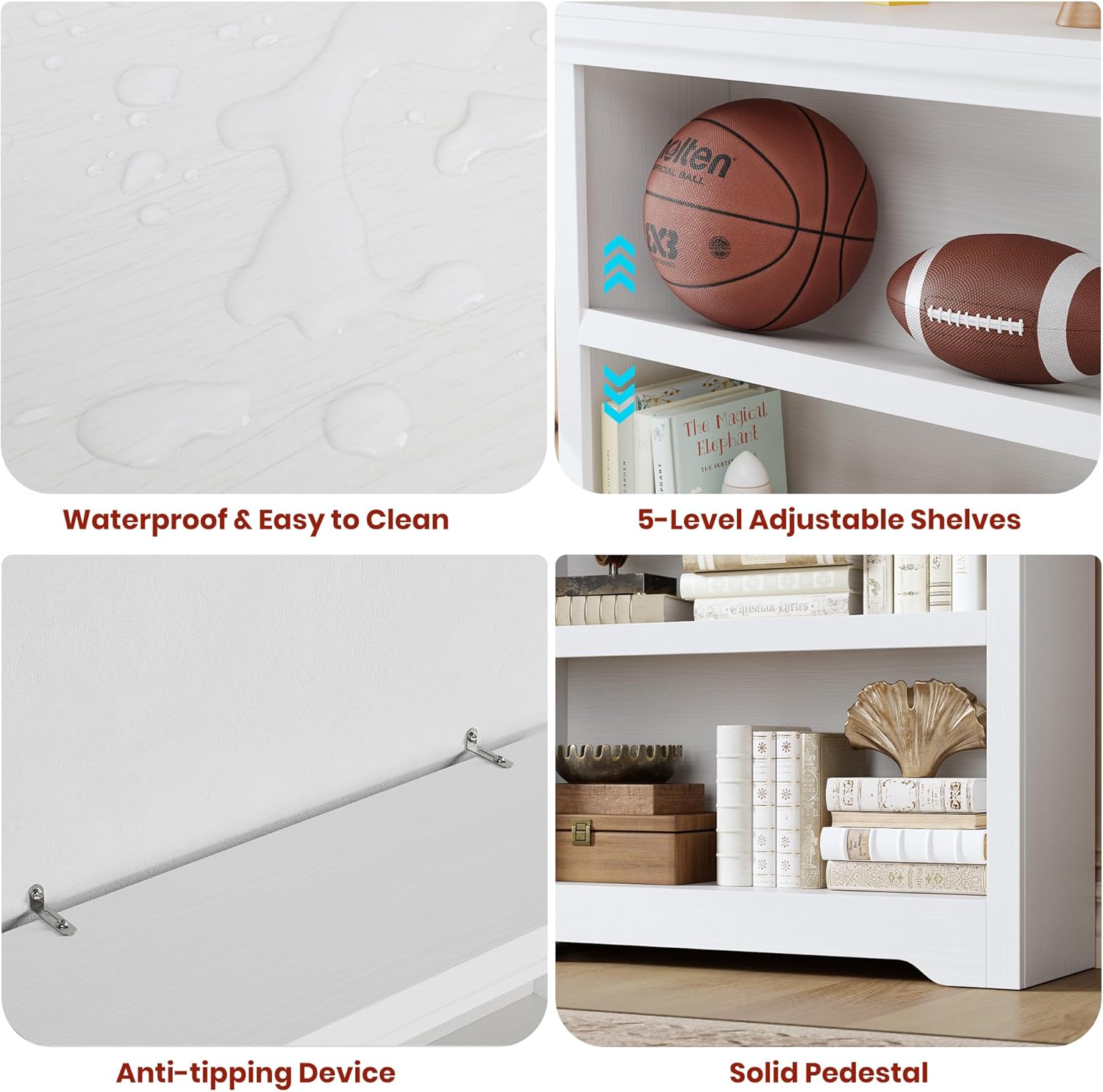 Garvee Estantería de 6 niveles ajustable 191cm de alto, 80cm de ancho, MDF resistente, diseño antideslizante, estilo granja, para sala y oficina