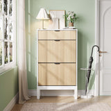 Mueble Zapatero Estrecho para Recibidor con 2 Puertas Abatibles y Cajón, Blanco y Roble - Blanco+Roble
