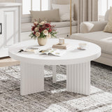 Garvee Mesa de Café Redonda con Patas Acanaladas y Tapa Gruesa, Estilo Vintage, para Sala y Dormitorio, Tablero de Partículas, Fácil Montaje, Color Marrón - Blanco