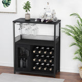 Garvee Armario vino 3 niveles metal PB MDF estante desmontable puerta malla 69.1x35.1x91.9cm interior cocina bar negro - Negro