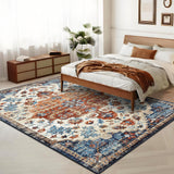 Garvee Alfombra con patrón floral vintage simétrico, 200x290cm, lavable a máquina, resistente a manchas, bordes reforzados - Naranja