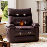 Garvee Sillón Reclinable de Cuero Oversized con Calor y Masaje, Giratorio y Mecedor Manual para Sala, Negro, XL - Marrón